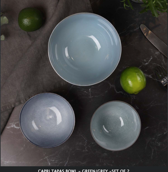 Capri ceramic bowls grey green