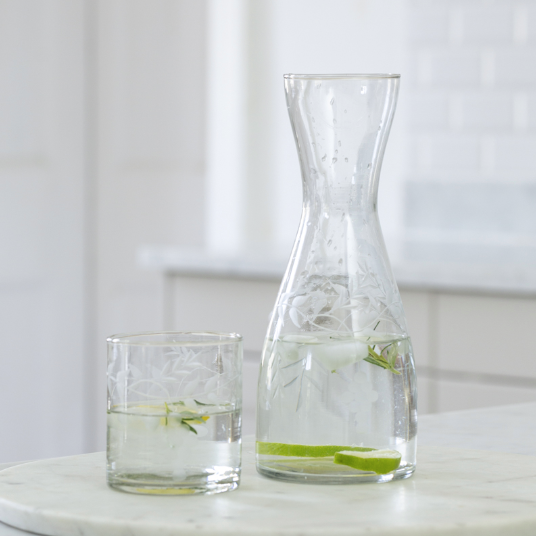 Carafe and Water Glass - Rambling Vine Etched