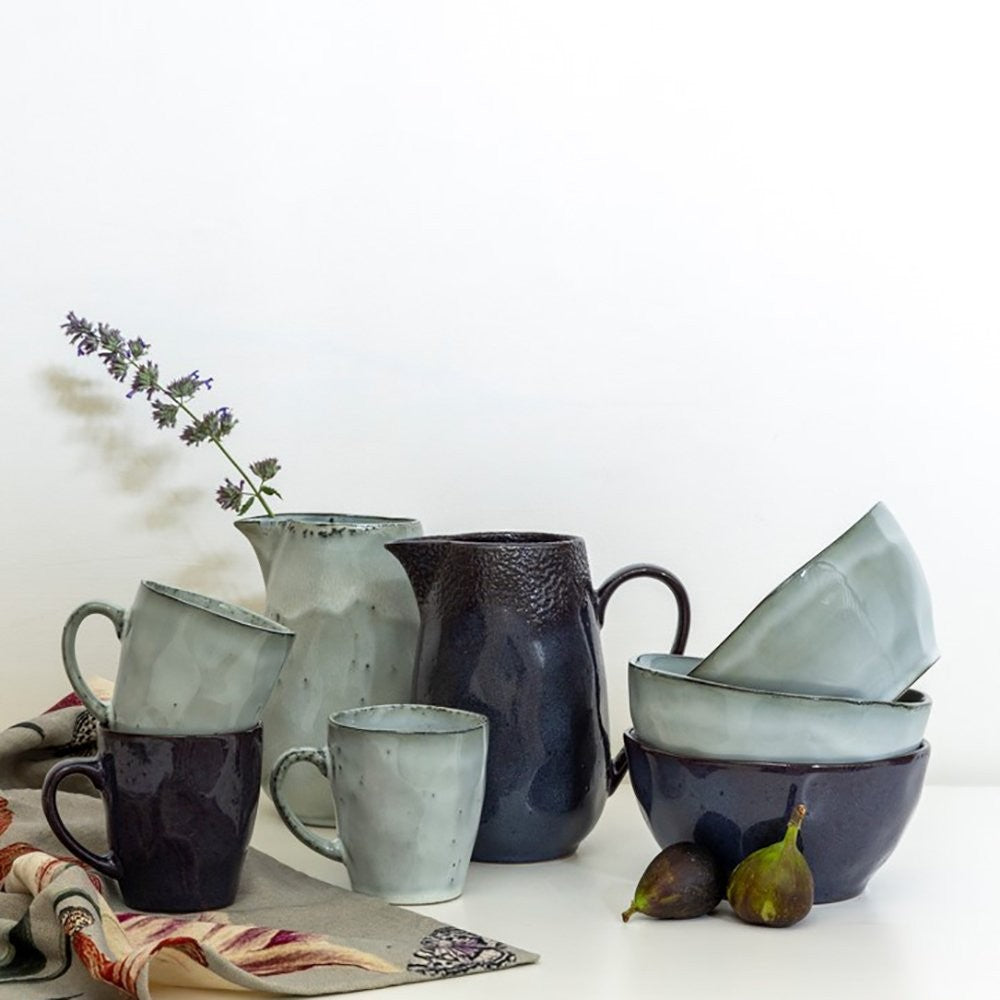 Ceramic Mug Bowl and Jug  - Inky Blue and Frosty Grey