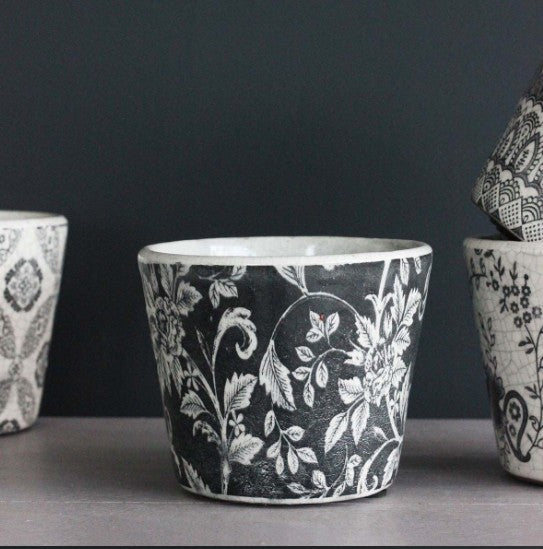 Dark Grey Floral Costas Pot