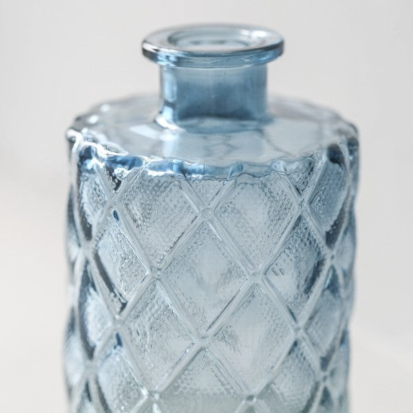 Diamond Glass Bottle Vase in Blue