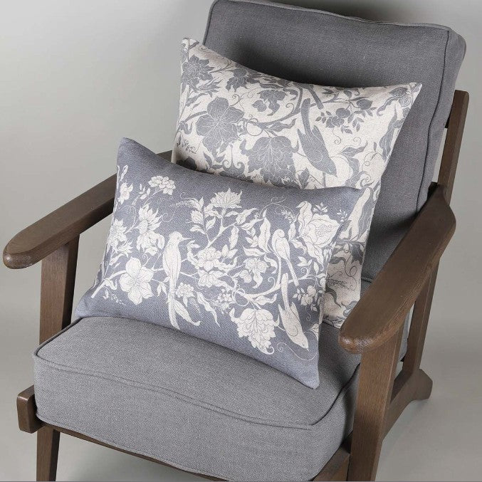 Flower and Birds Cushion - Grey