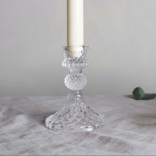 Clear Glass Short Candlestick