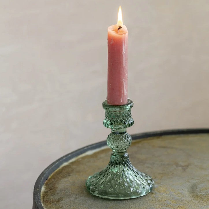 Green glass candleholder - short