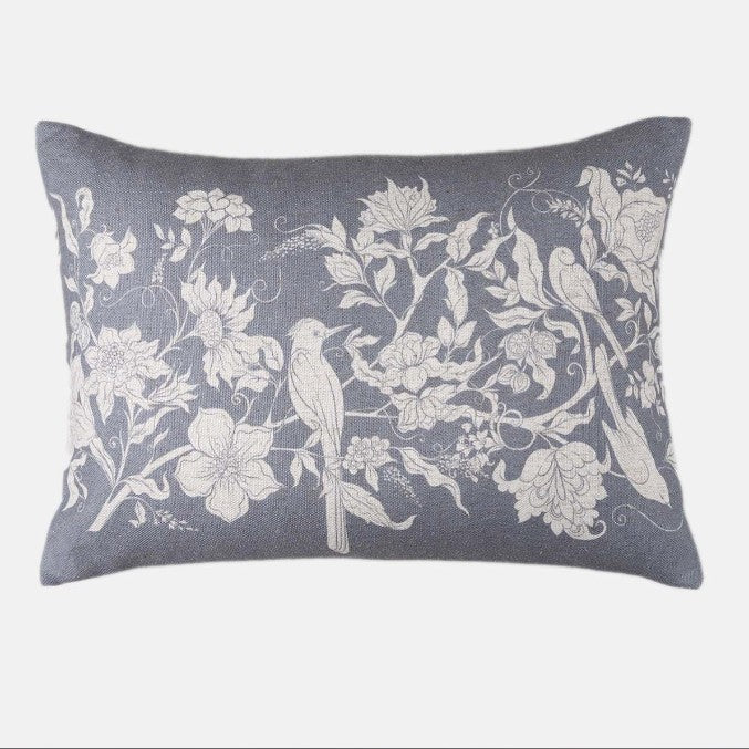 Grey Oblong Cushion - Flower Border