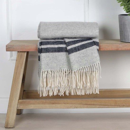 Grey and Blue Striped Wool Throw