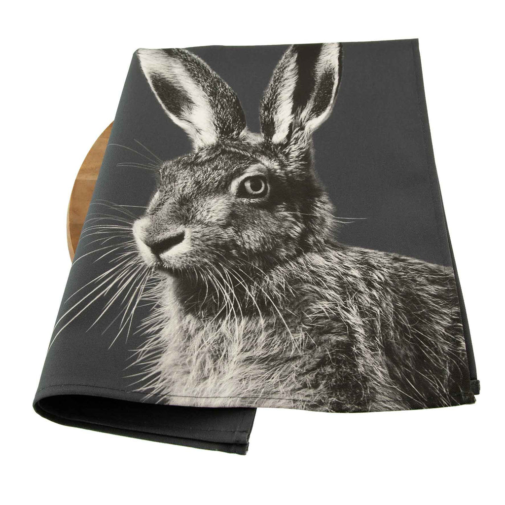 Hare Tea Towel -  Charcoal