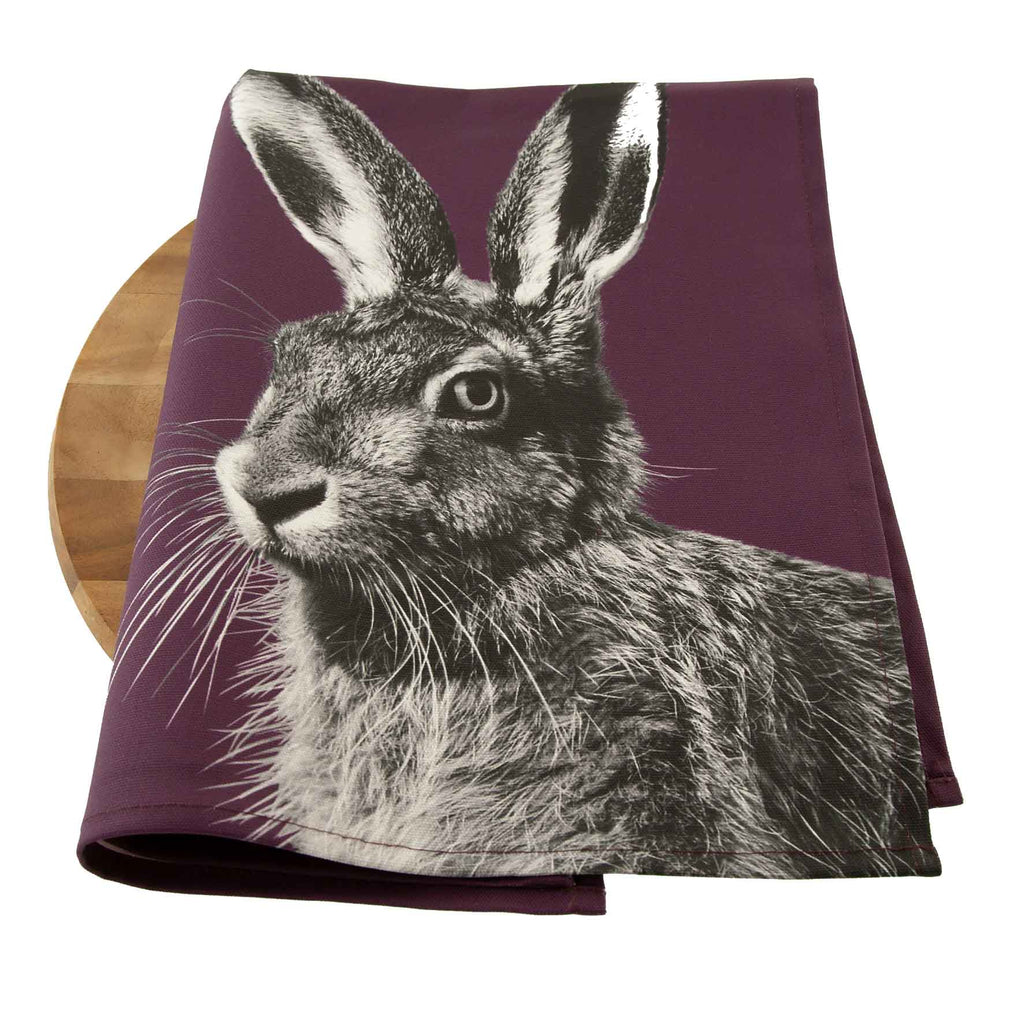 Hare Tea Towel - Mulberry