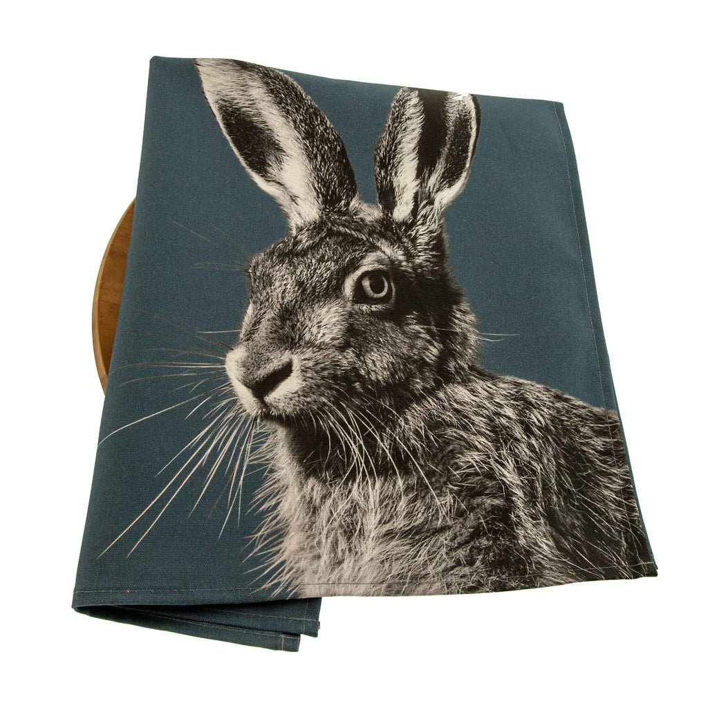Hare Tea Towel - Steel Blue