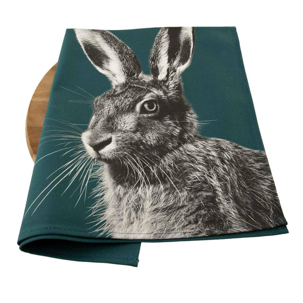 Hare Tea Towel - Teal Green