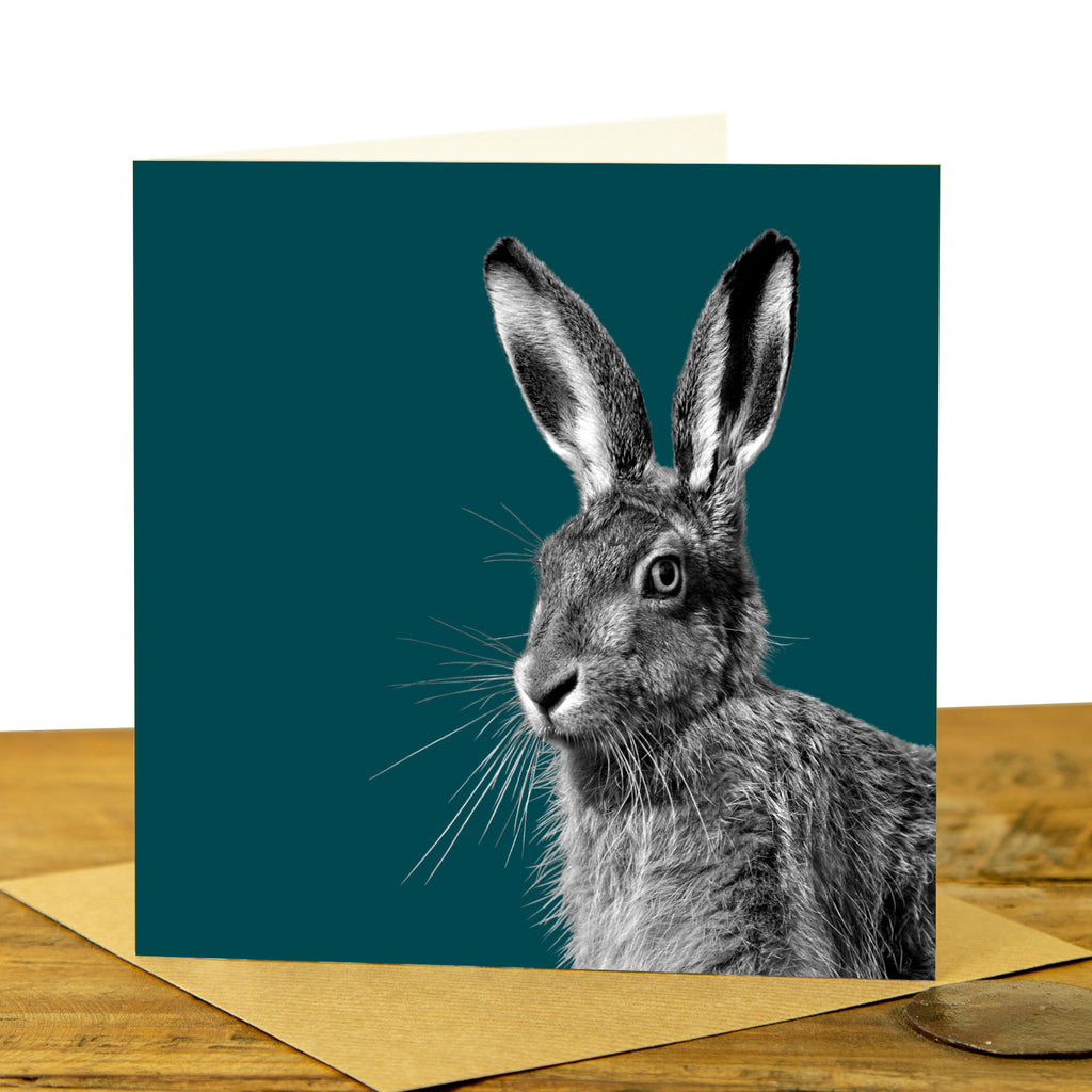 HARE GREETING CARD - Teal