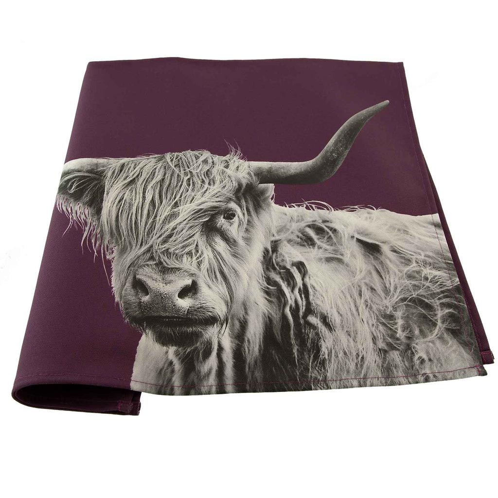 Highland Cow Tea Towel - Mulberry