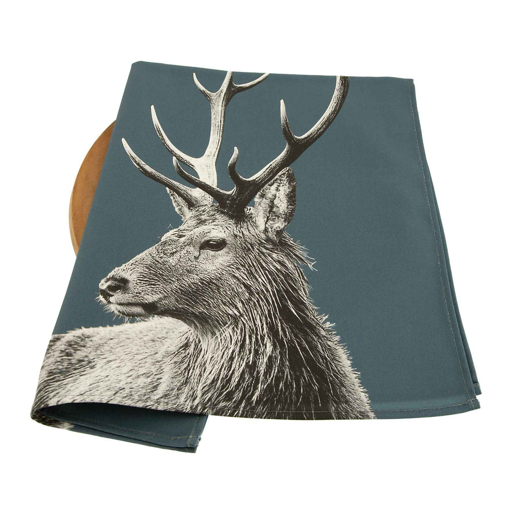 Highland Stag Tea Towel - Steel Blue