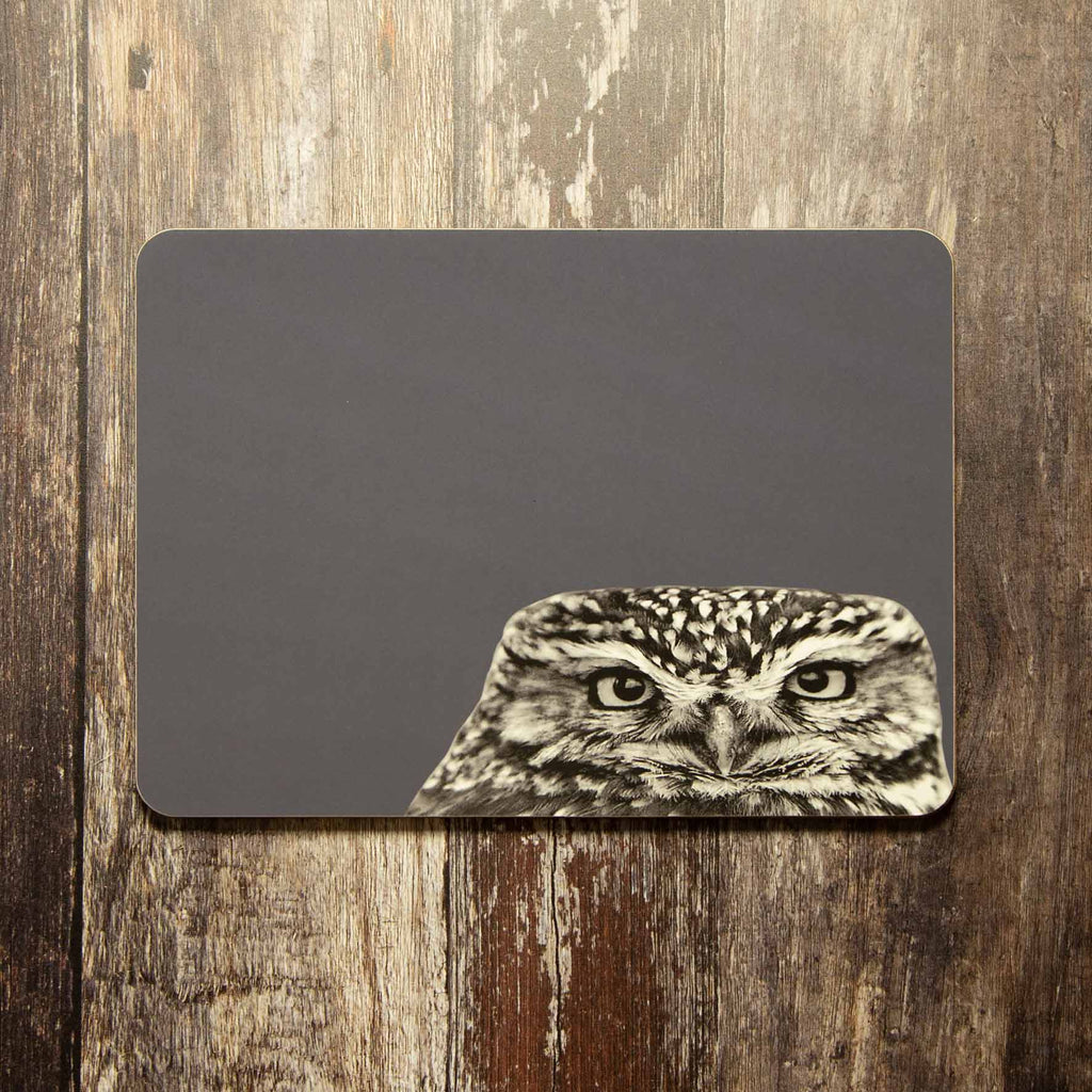 Little Owl Peeking Placemat - Charcoal