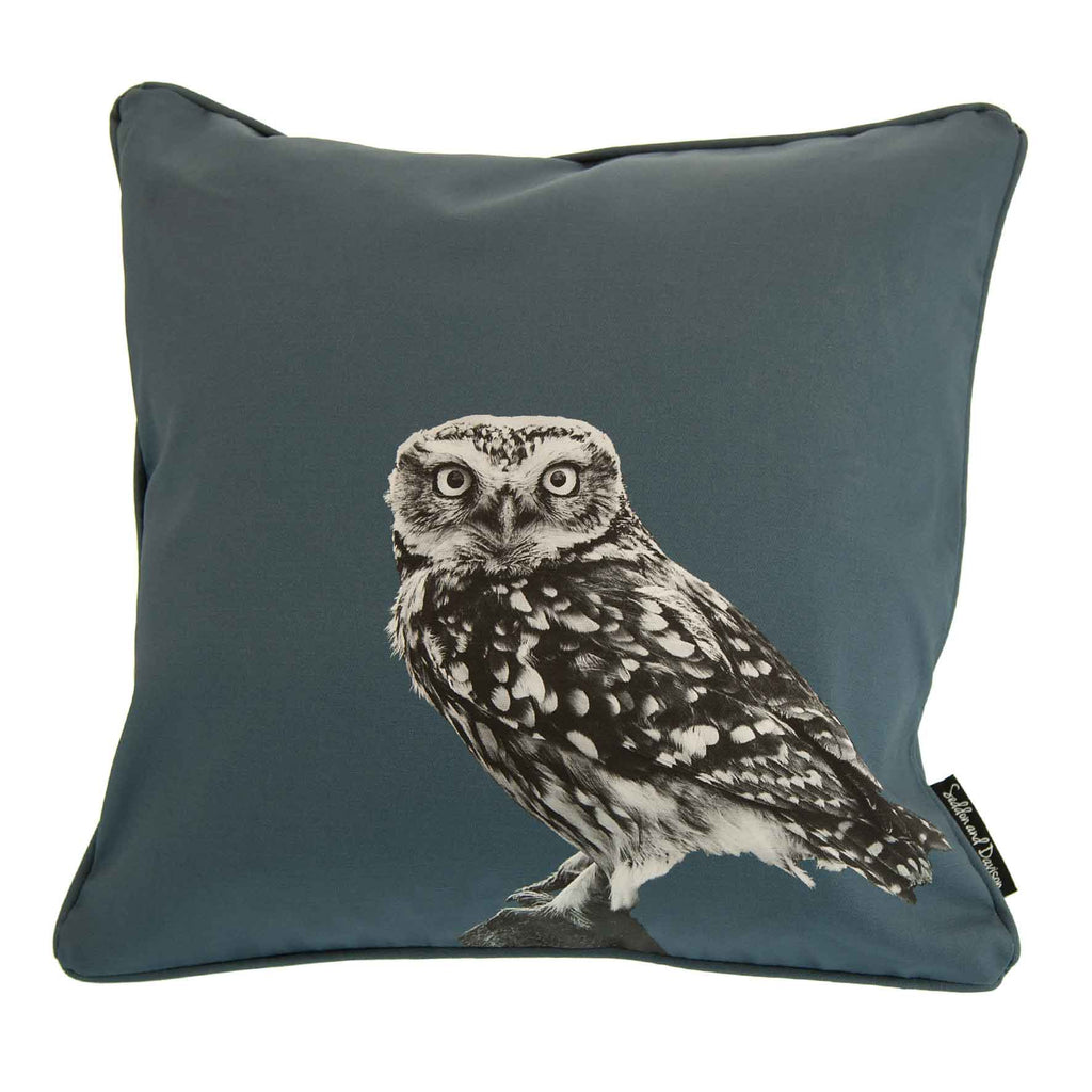 Little Owl Standing Cushion - Steel Blue