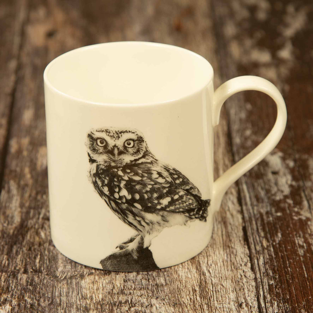 Little Owl Standing Fine Bone China Mug - White