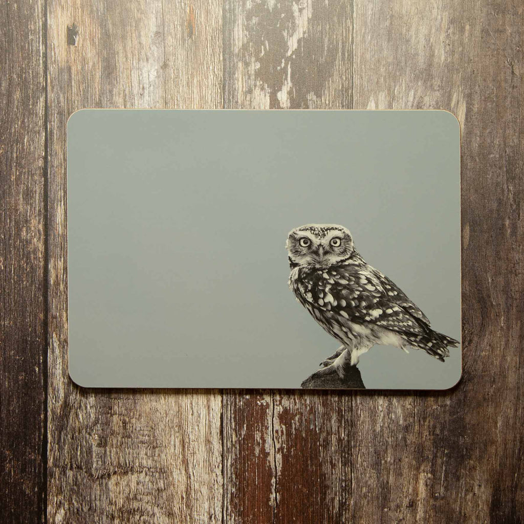 Little Owl Standing Placemat - Blue Grey