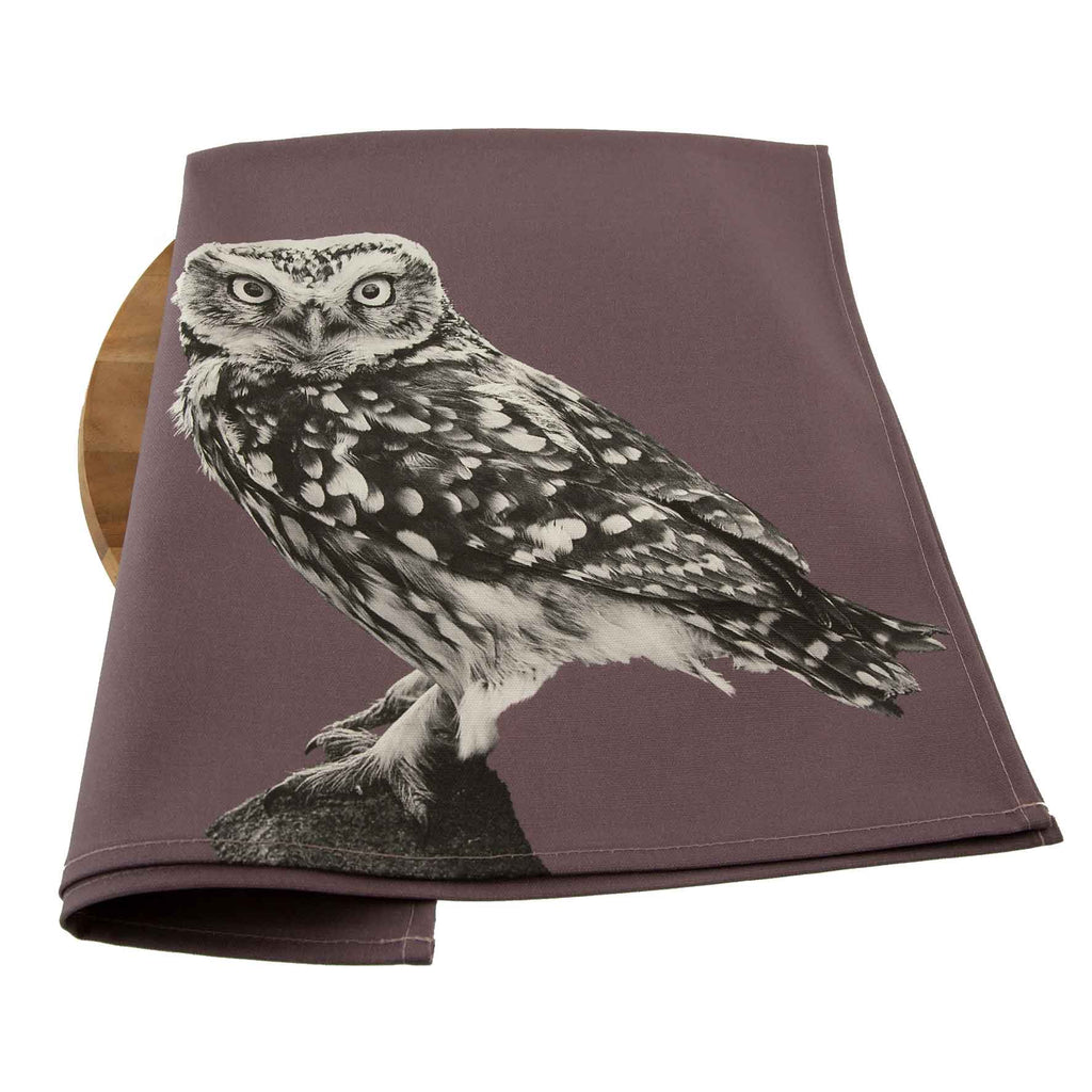 Little Owl Standing Tea Towel - Dusky Pink