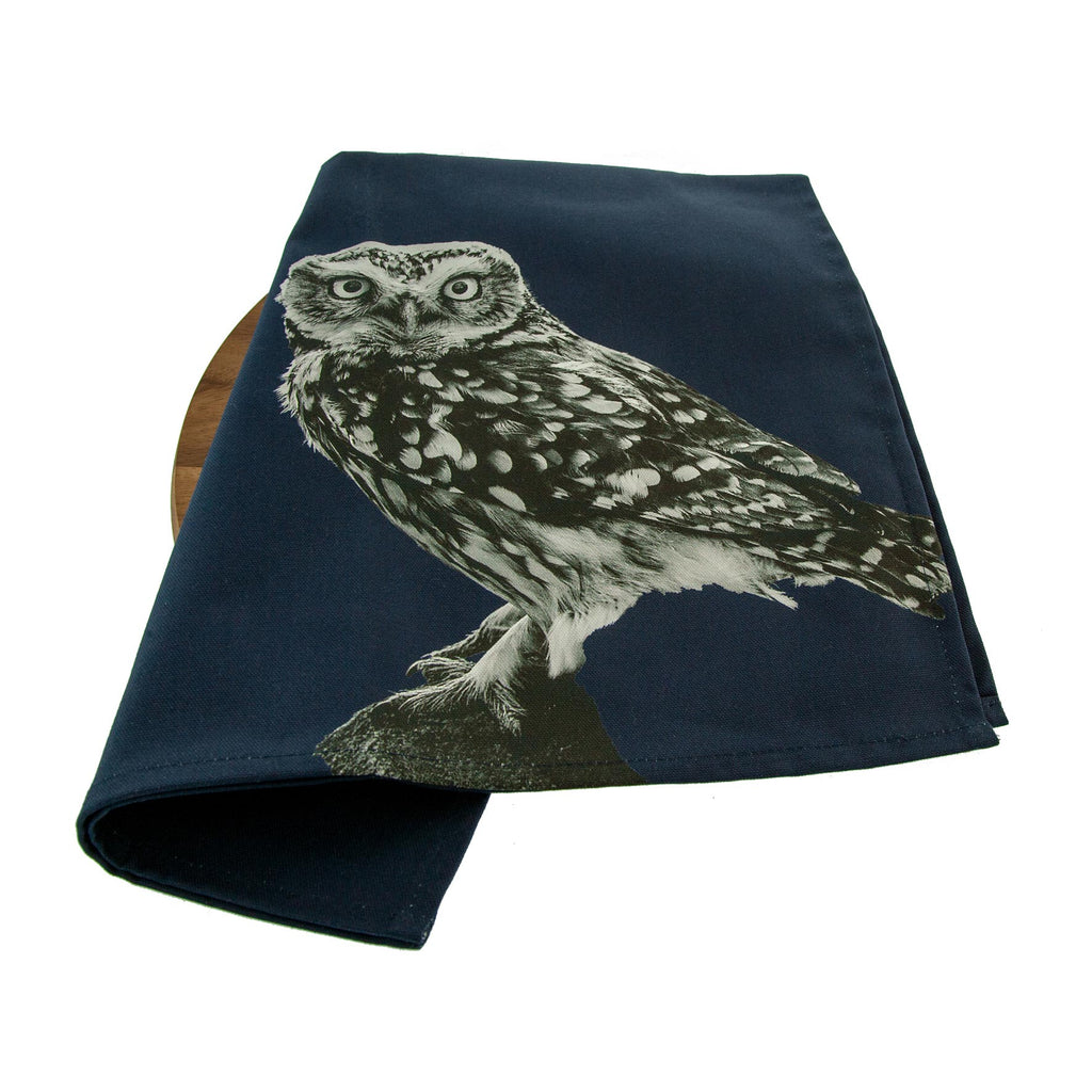 Little Owl Standing Tea Towel - Blackberry