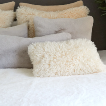 Luxury Fur Oblong Cushion and Afghan Cream Cushion