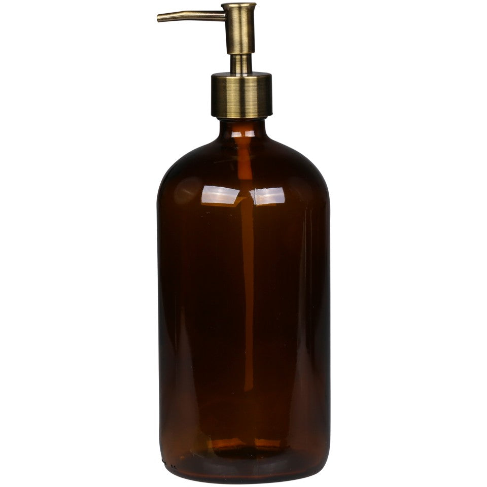 Mocca Glass Bottle and Brass Dispenser - Large