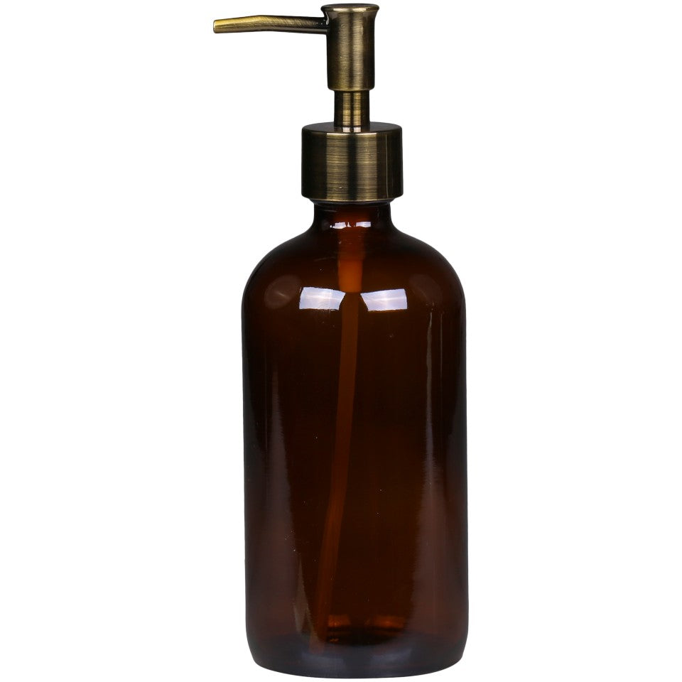 Mocca Glass Bottle with Brass Pump Dispenser - Regular