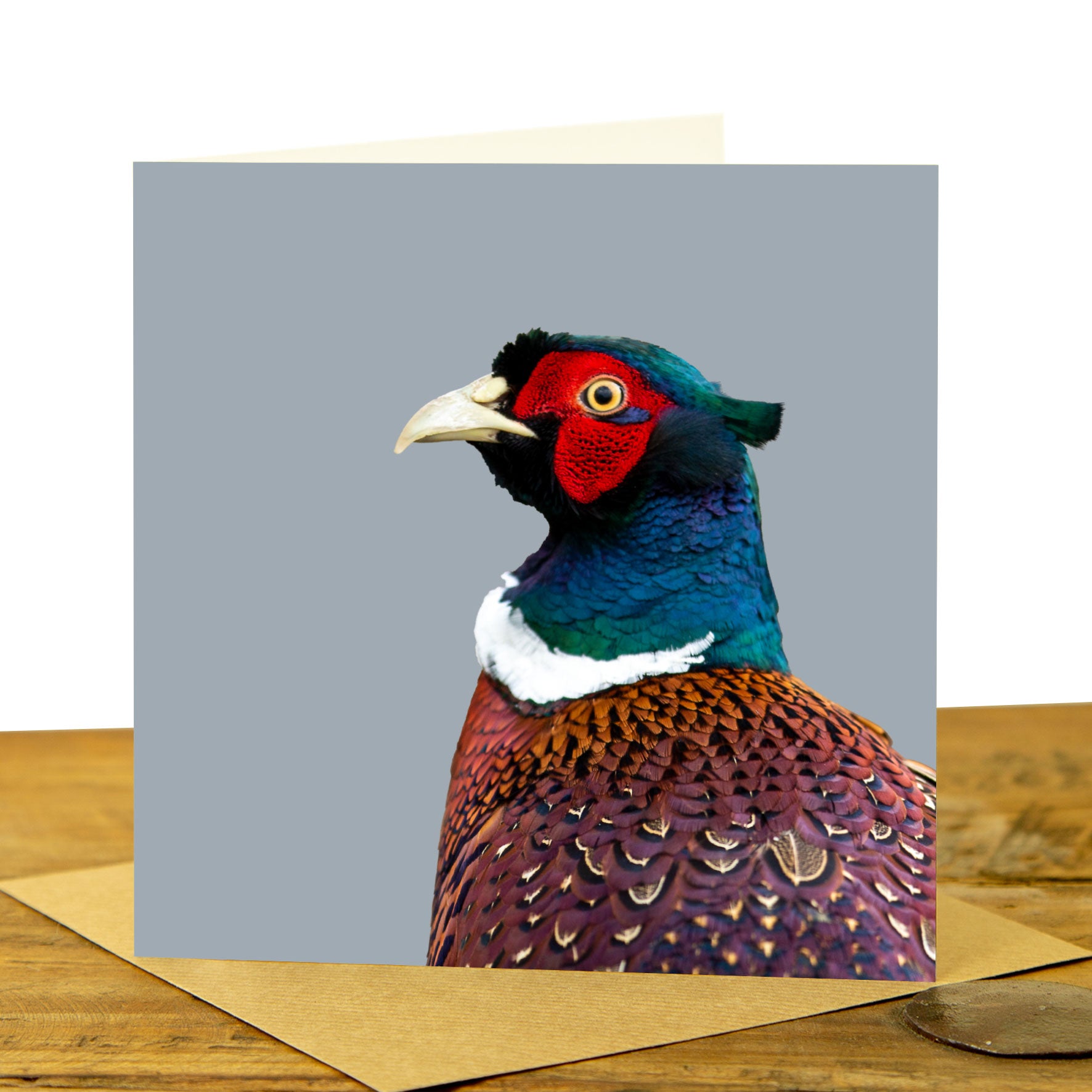 Pheasant Card - Colour Image - Pale Greyl Background