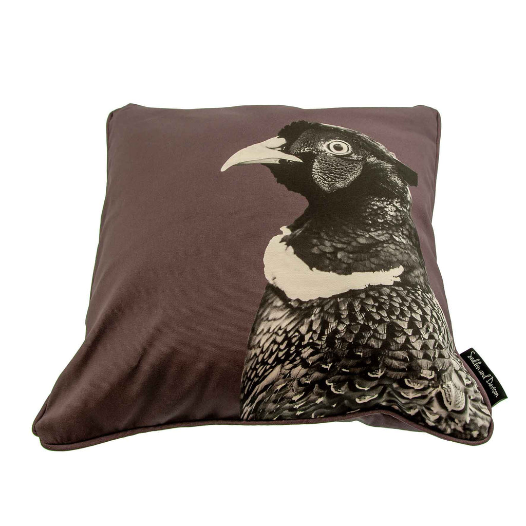 Pheasant Cushion- Black and White - Dusky Pink