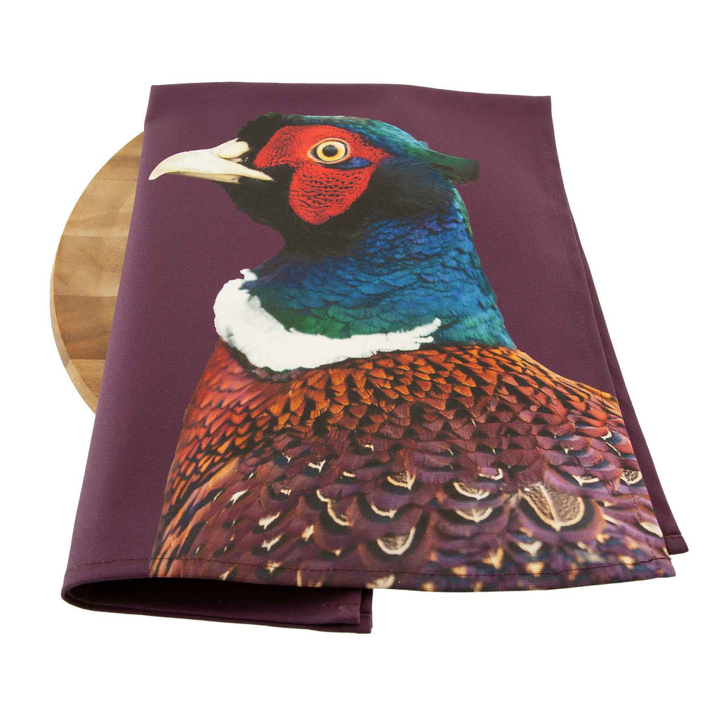 Pheasant Tea Towel - Colour - Mulberry