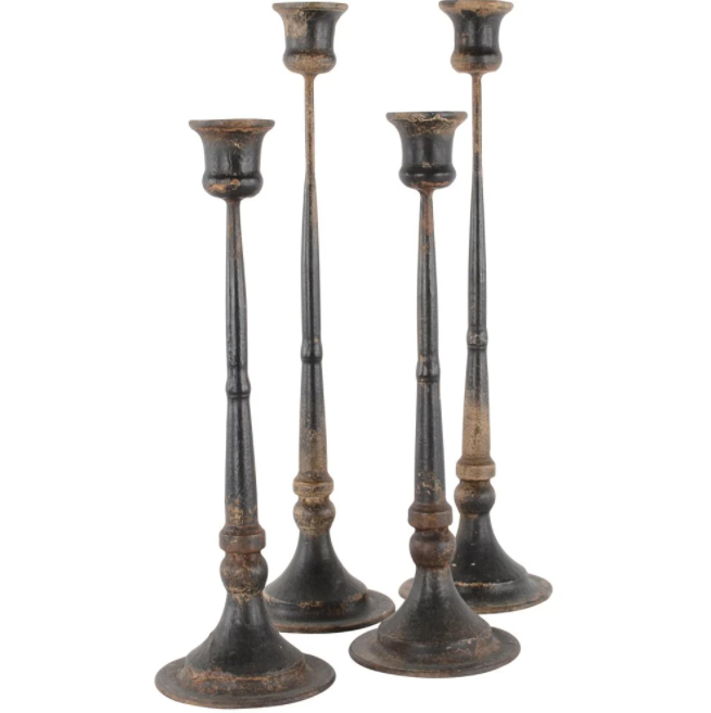 Rustic Black Metal Candlesticks