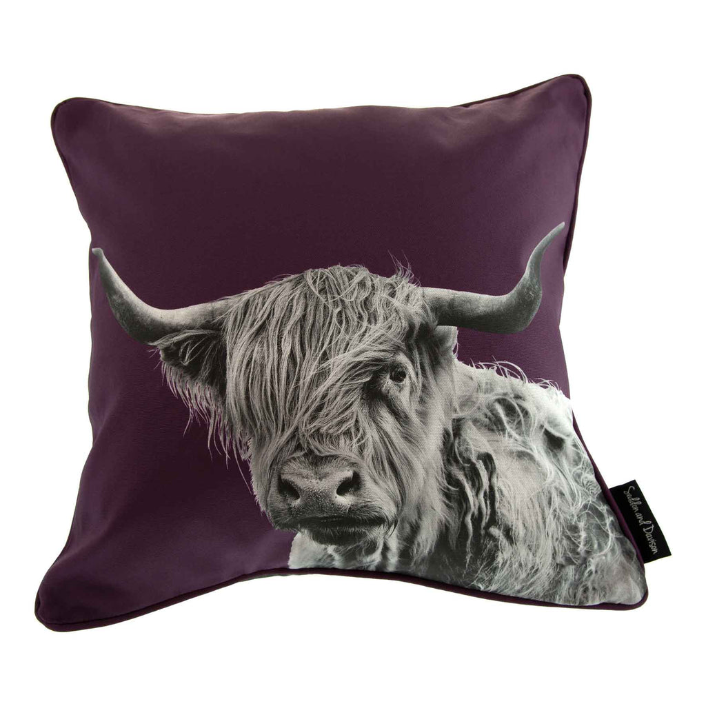 Highland Cow Cushion - Mulberry