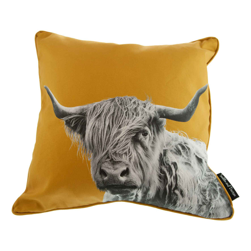 Highland Cow Cushion - Ochre