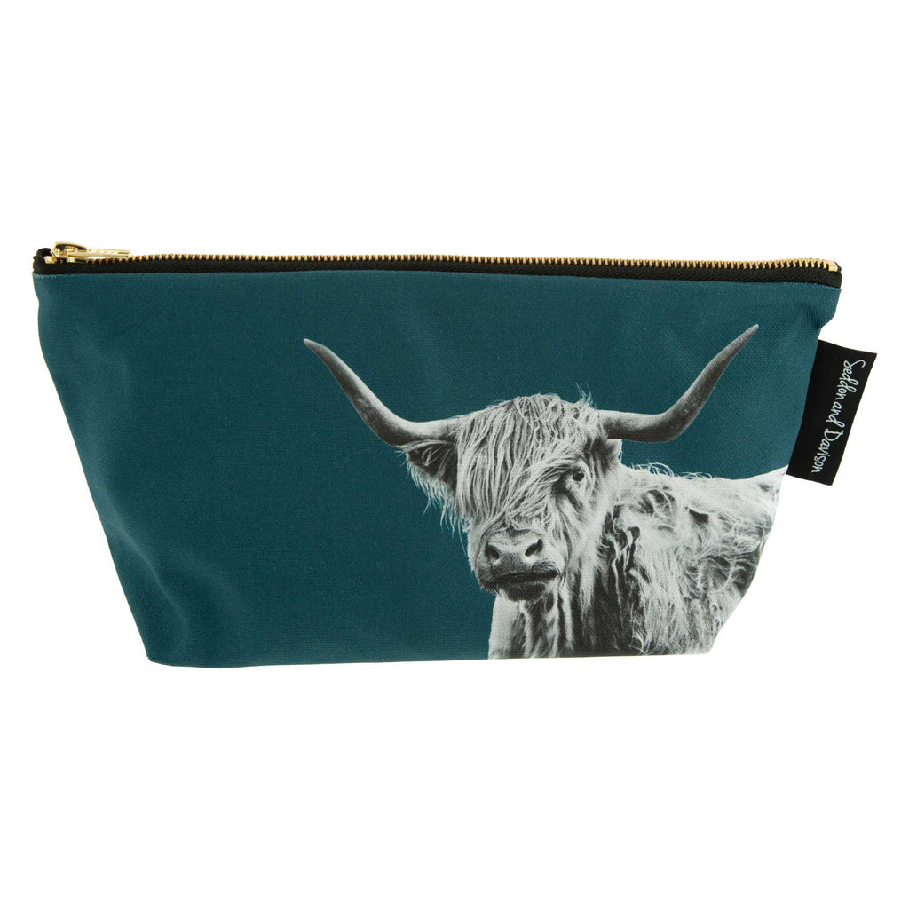 Shaggy Highland Cow Wash Bag - Teal Green