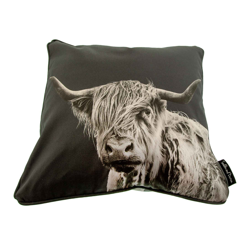 Shaggy Highland Cow Cushion - Charcoal