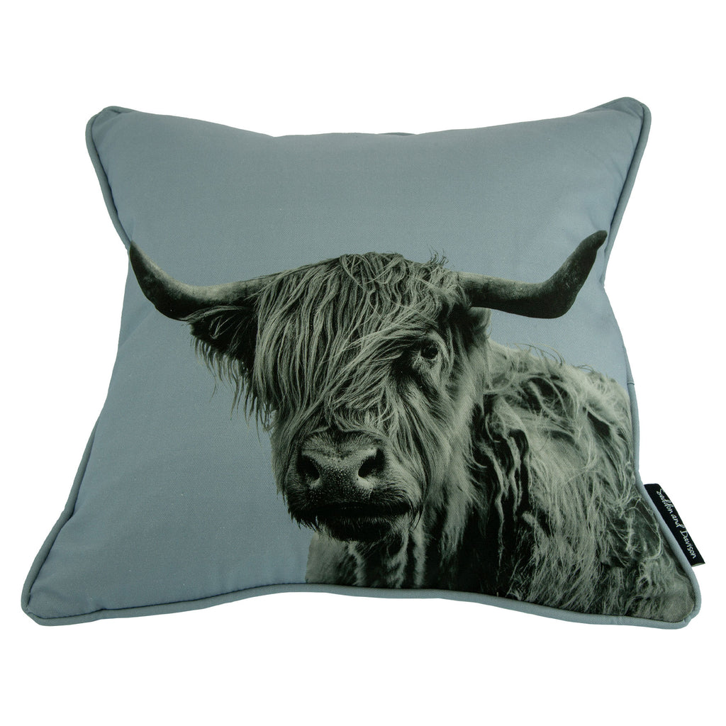 Highland Cow Cushion - Pale Grey