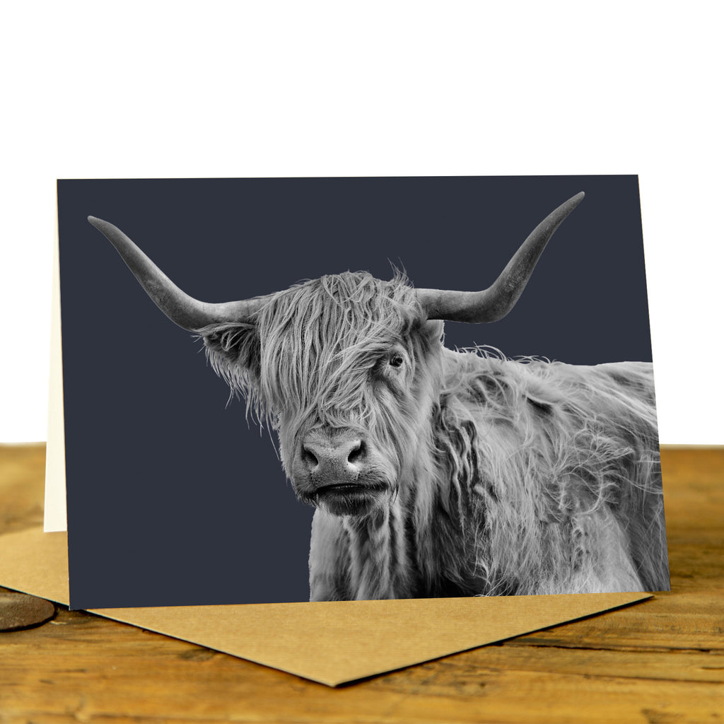 Shaggy Highland Cow Greeting Card - Charcoal