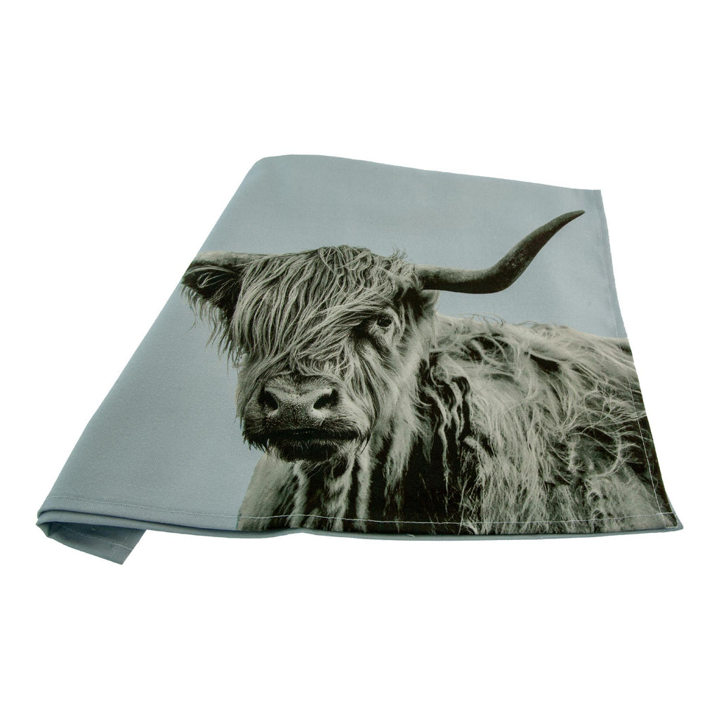 Highland Cow Tea Towel - Pale Grey