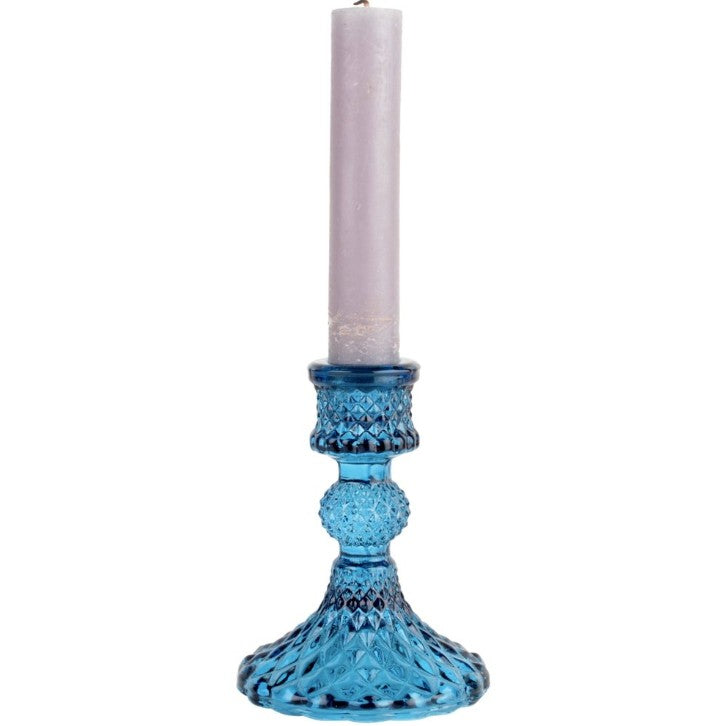 Short glass candlestick - blue