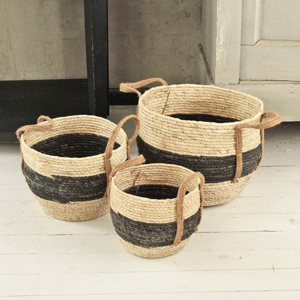 Set of Three baskets - natural and brown
