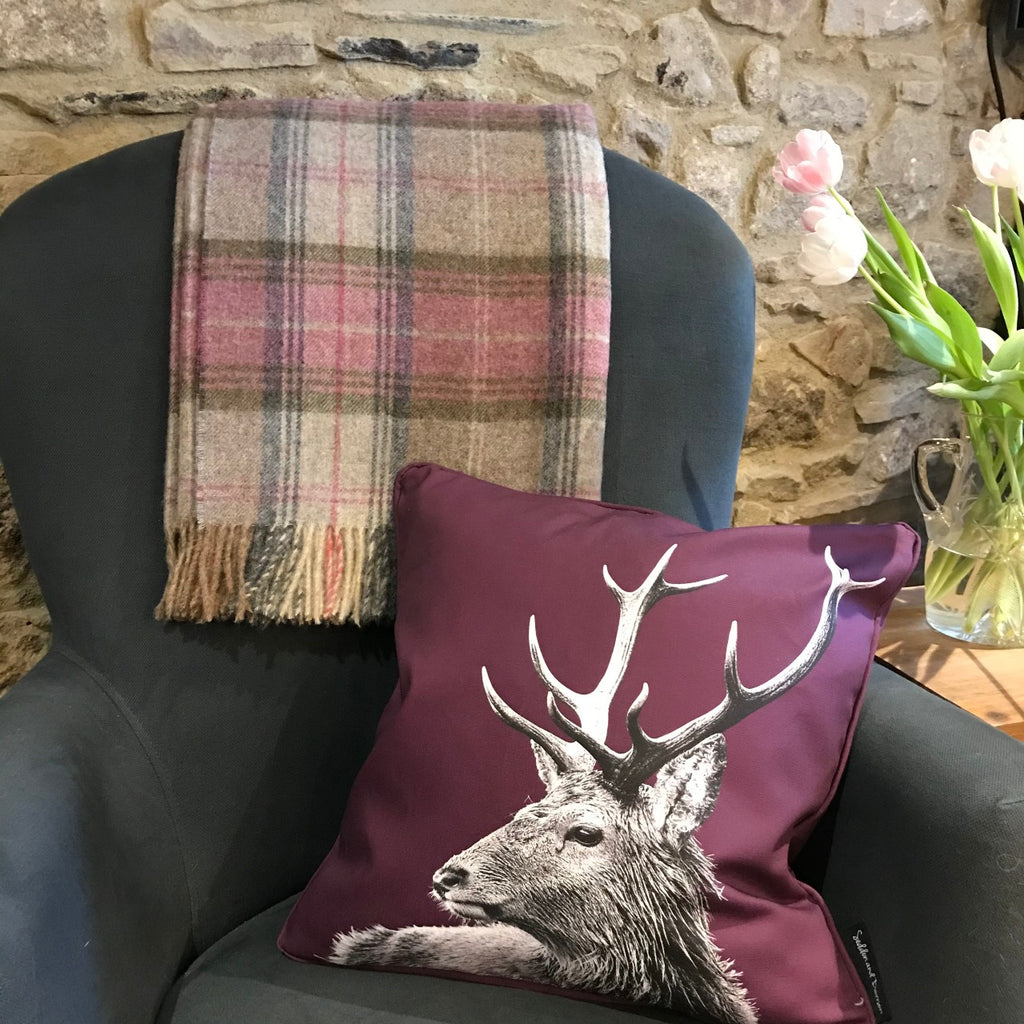 Mulberry Stag Cushion and Stroud Heather Throw