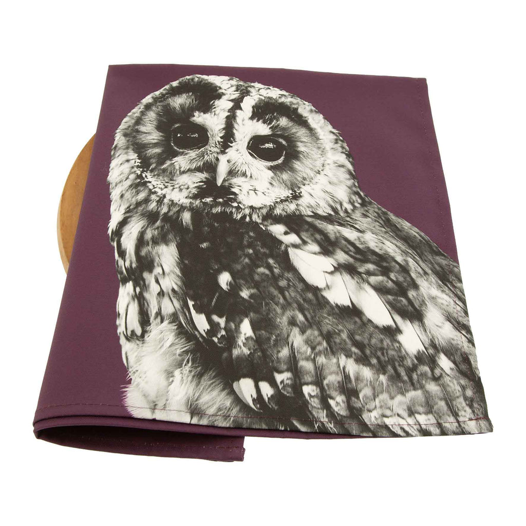 Tawny Owl Tea Towel - Mulberry