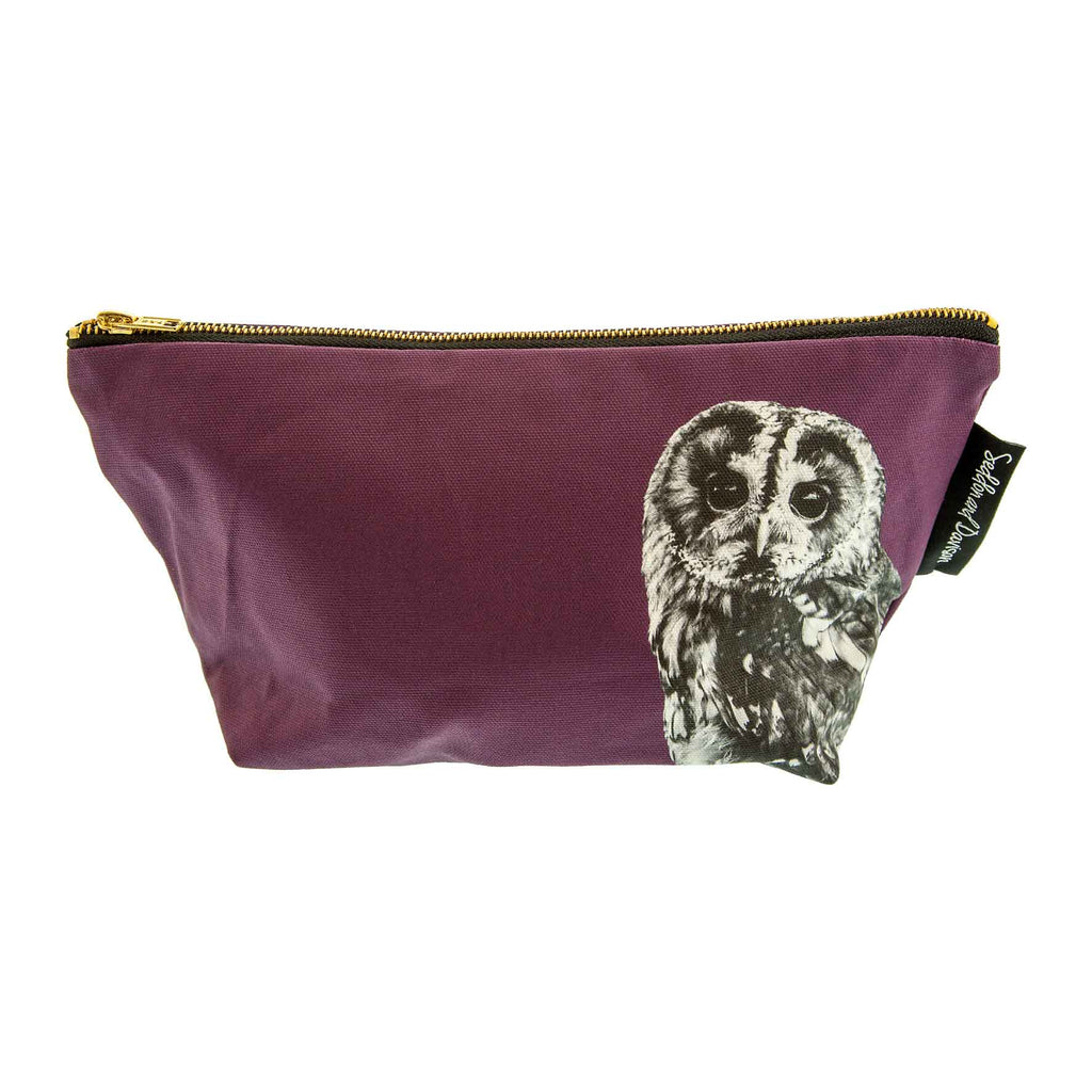 Tawny owl wash bag - mulberry