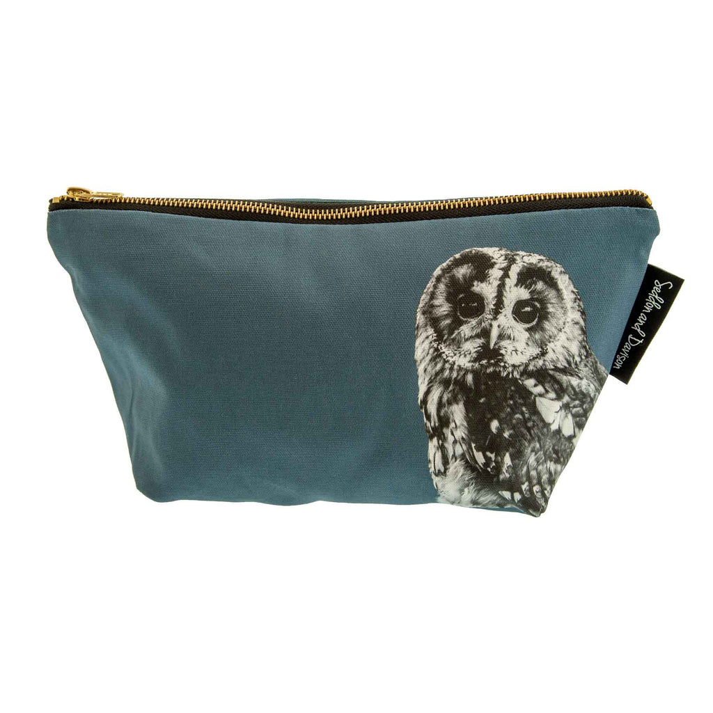 Tawny owl wash bag - steel blue