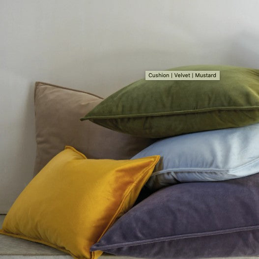 velvet cushions -  moss green mustard and pale blue