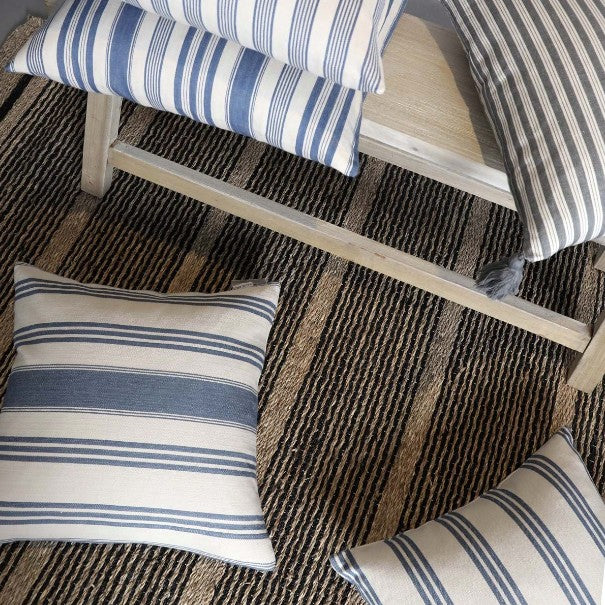 wide stripe blue herringbone cushions