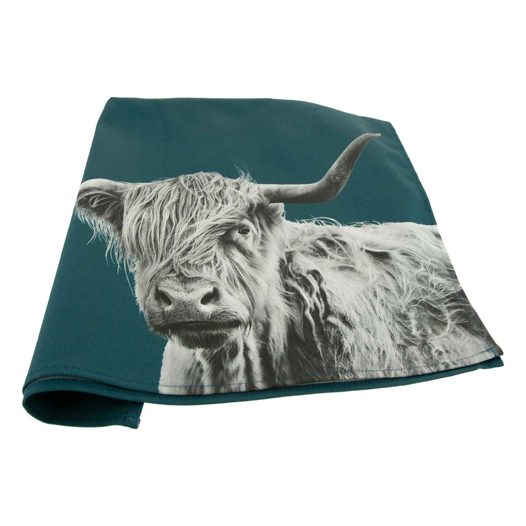 Highland Cow Tea Towel - Teal Green