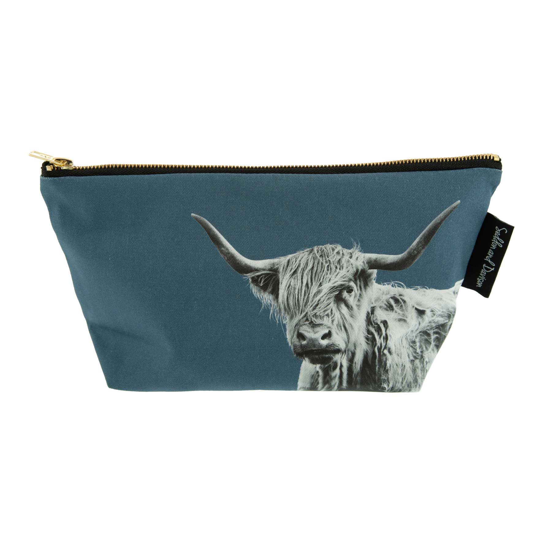 Shaggy Highland Cow Wash Bag - Steel Blue