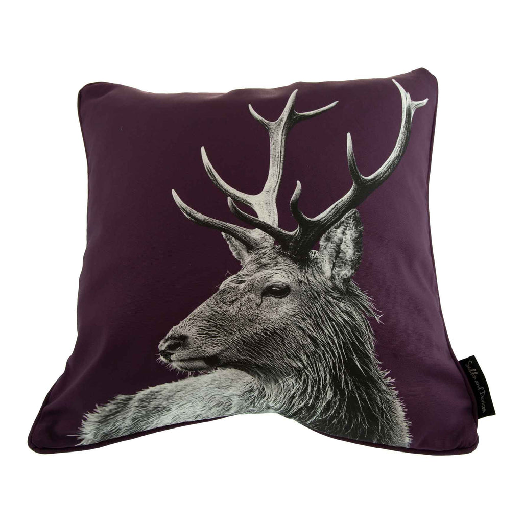 Highland Stag Cushion - Mulberry