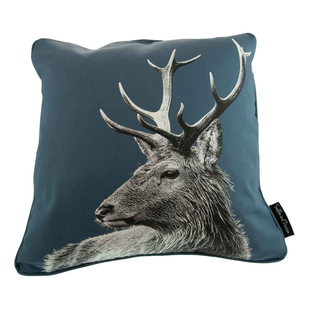 Highland Stag Cushion - Steel Blue